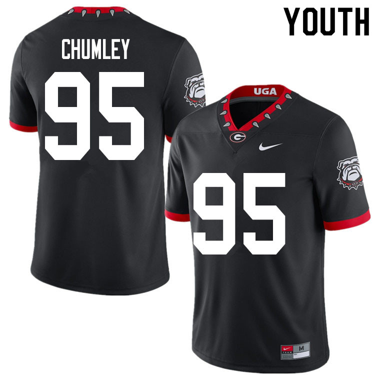 Georgia Bulldogs Youth Noah Chumley #95 Black 2020 Mascot 100th Anniversary Stitched College UGA Football Jersey 23TX012CP